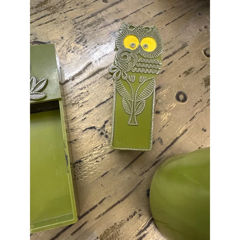 Vintage Owl 3pc Desk Set - Avocado Green